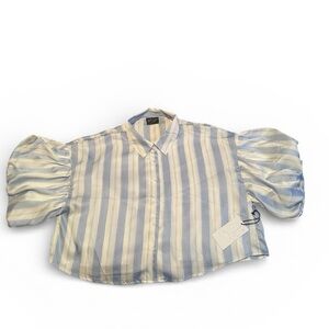Milk & Honey Striped Puff Sleeve Blouse Womens Size L